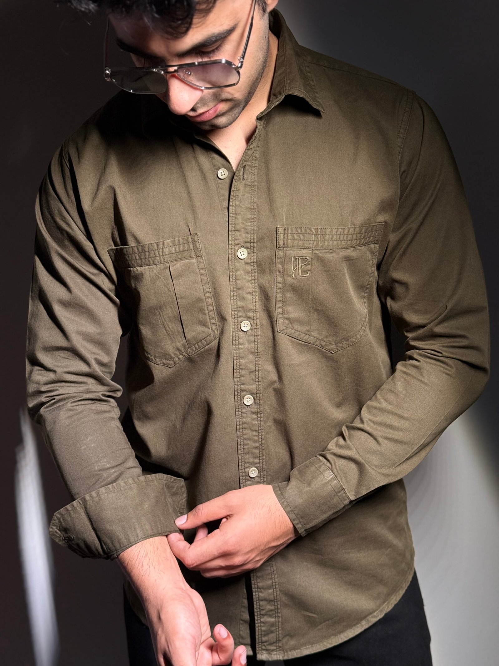 Elaroo Olive Green Dual Pocket Shirt