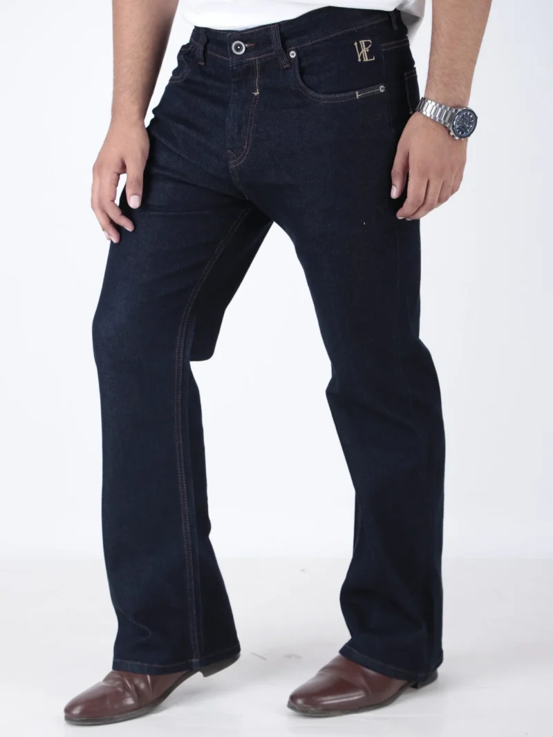 ELAROO RAW FINISH AND BURGUNDY OVERDYED  BOOTCUT DENIM DARK BLUE SHADE