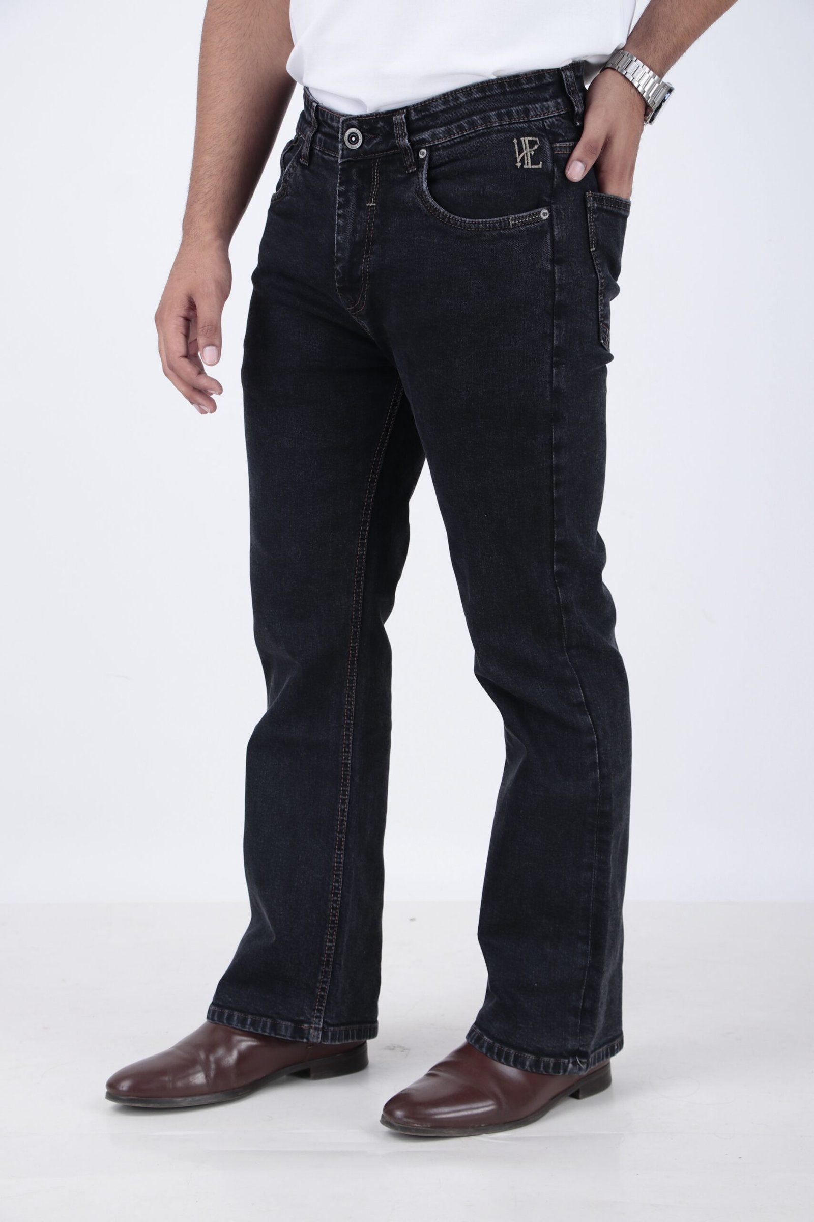 ELAROO RAW FINISH AND BURGUNDY OVERDYED  BOOTCUT DENIM