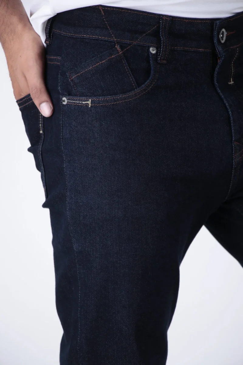 ELAROO RAW FINISH AND BURGUNDY OVERDYED  BOOTCUT DENIM DARK BLUE SHADE - Image 4