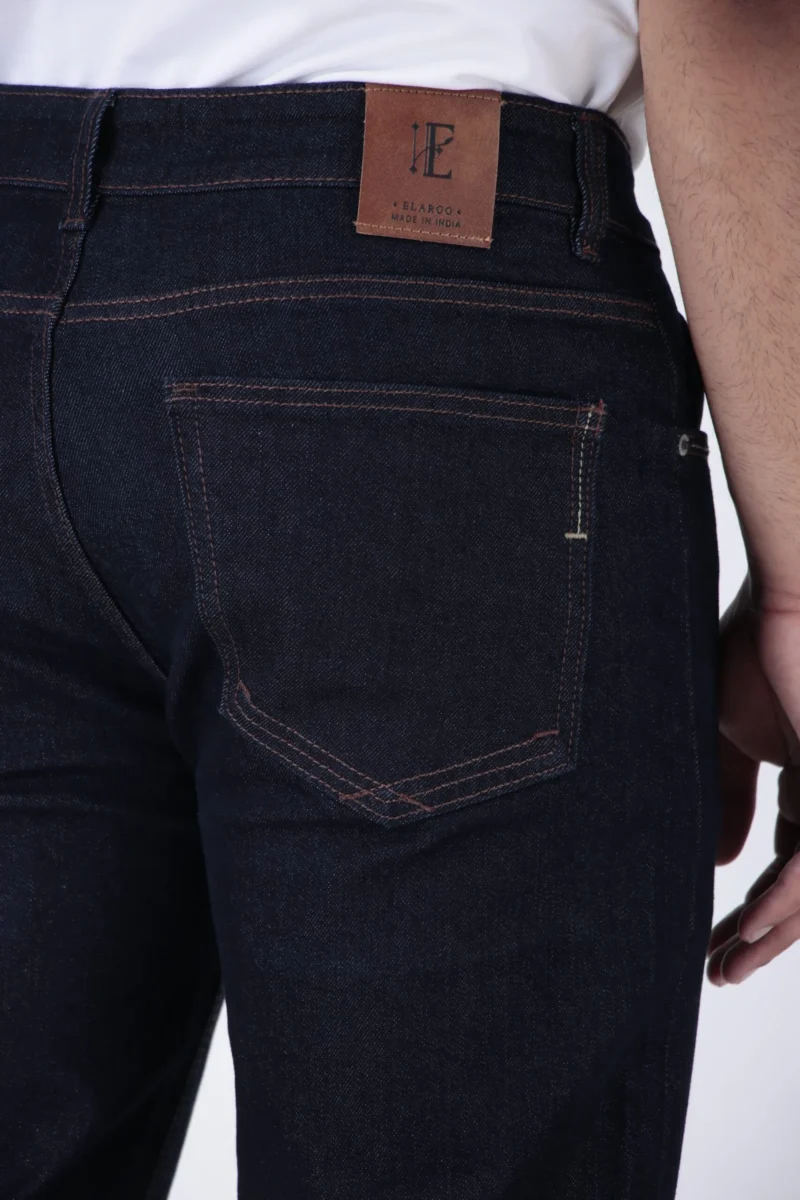 ELAROO RAW FINISH AND BURGUNDY OVERDYED  BOOTCUT DENIM DARK BLUE SHADE - Image 2